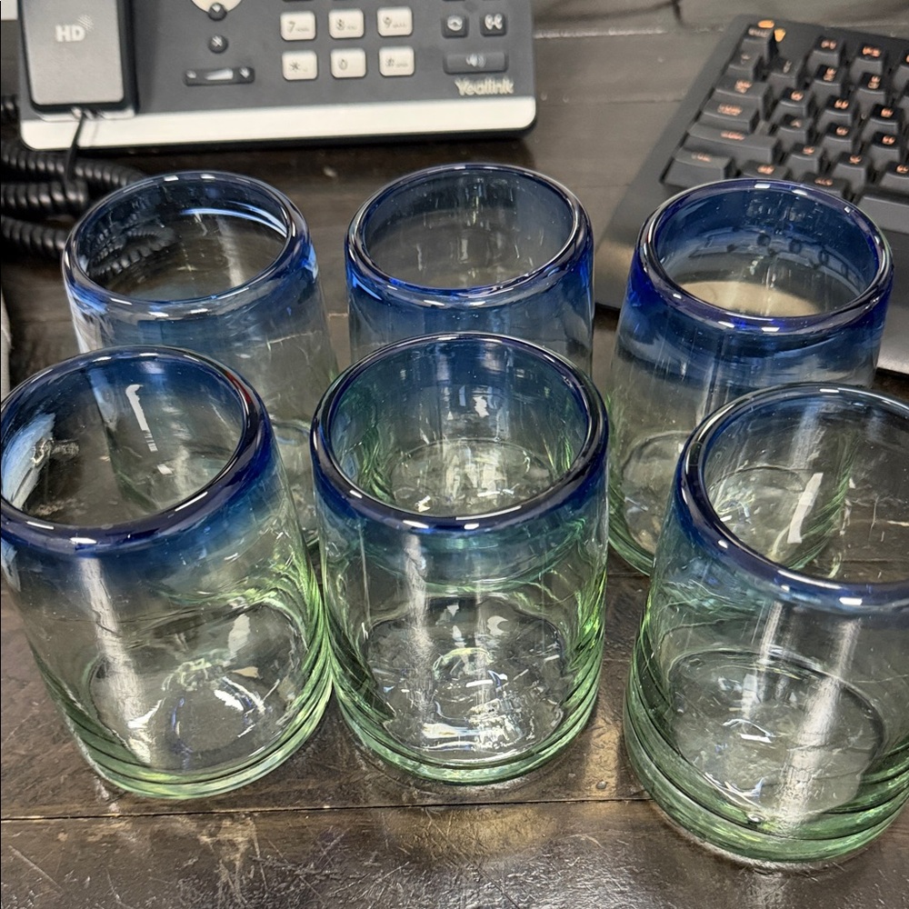 Pacifico Set of Six Blue Rimmed Glasses - Picture 4 of 8